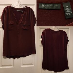 INC International Concepts Woman Blouse • V-Neck • Cap Sleeves • Pockets • 0X